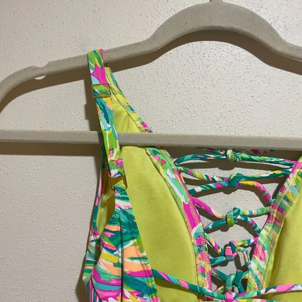 Lilly Pulitzer Size 0 Isle Lattice One Piece Swimsuit Swim Suit Shady Lady Palm - Picture 9 of 11